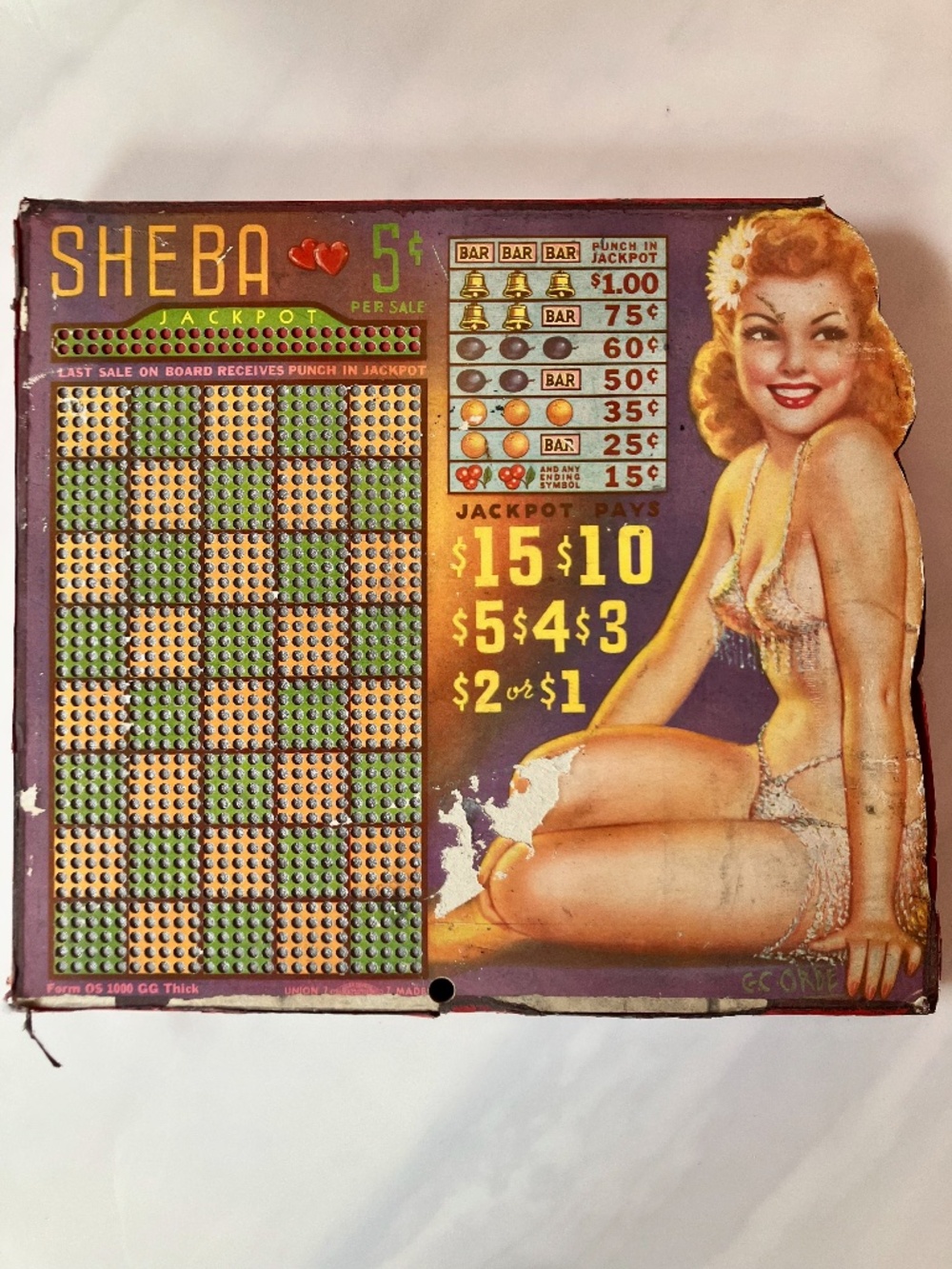 RARE Unused Vintage 40s Pin-up Punchboard Game “Sheba” 11 x 12